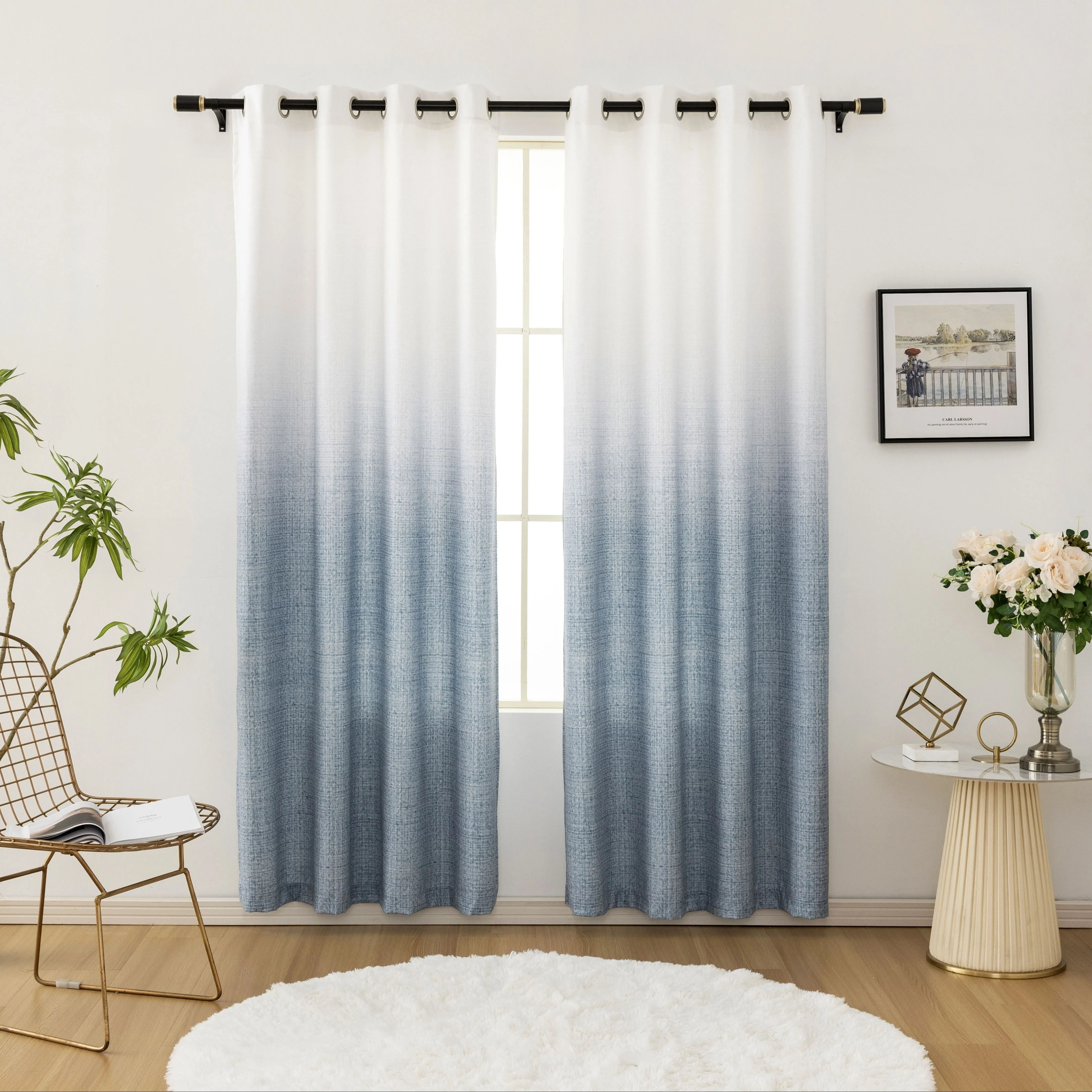 2PCS Tie Dye Gradient Blackout Curtains with Grommets, UV-Resistant, Machine Washable, Garden Style High Precision Fabric, Pastoral Theme Room Darkening Panels for Living Room and Bedroom Decoration - 300-350gsm Polyester