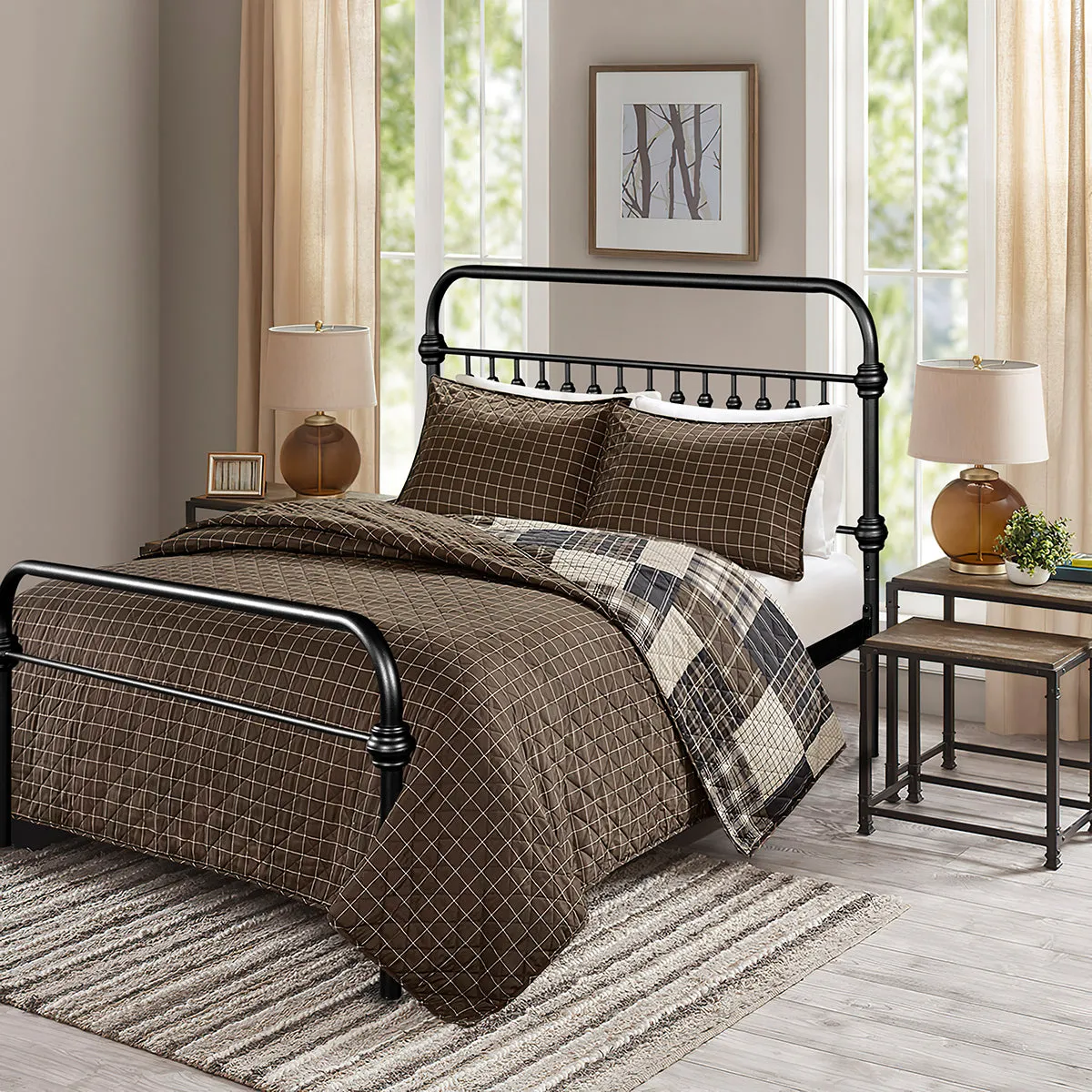 HomyCasa Black/White Modern Metal Bed - 3 Size: Full/Queen/Twin